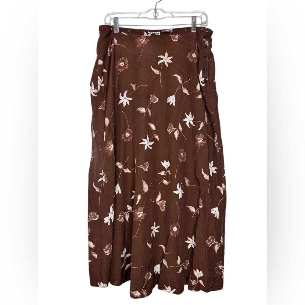 Basic Editions Brown Floral Maxi Skirt